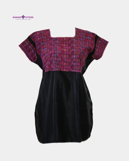 Blusa tradicional de zinacantan negro con morado