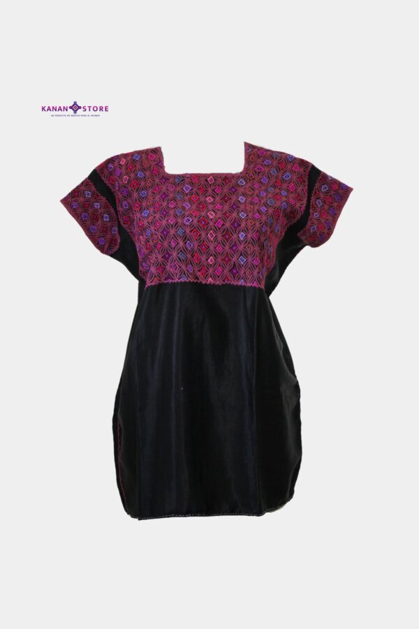 Blusa tradicional de zinacantan negro con morado