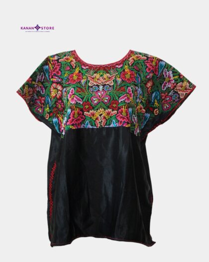 Blusa tradicional Zinacantan negro punto de cruz