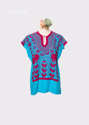 Blusa milpa azul con bugambilia (G)