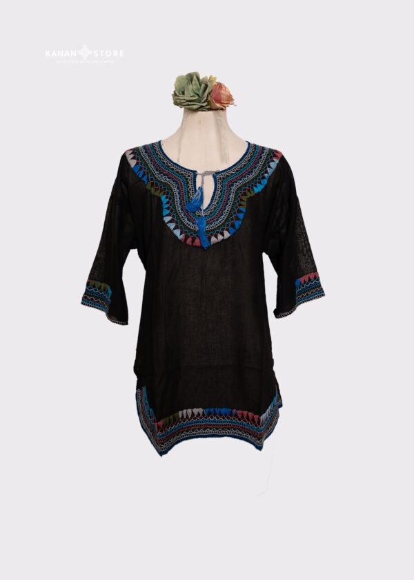 Blusa chamula 3/4 negro (G)